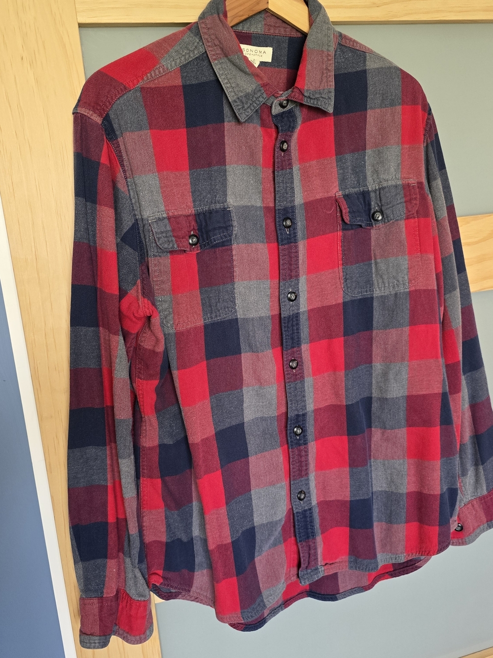 Sonoma Red and Navy Plaid Button-Down Shirt